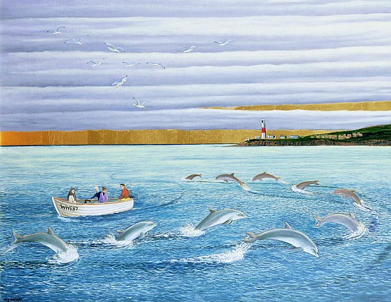 Dolphins Playing, 2004 (oil on canvas)  de Liz  Wright