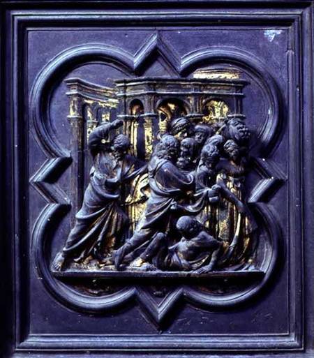 Christ Chasing the Merchants from the Temple, seventh panel of the North Doors of the Baptistery of de Lorenzo  Ghiberti