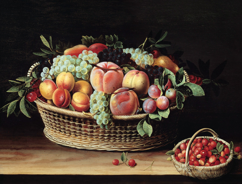 Basket of Apricots, Grapes and Strawberries de Louise Moillon