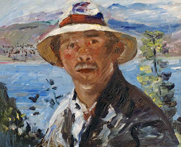 Self-portrait with straw hat de Lovis Corinth