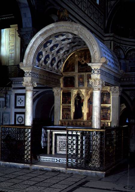 Tabernacle or Chapel of the Crucifixion designed by Michelozzo di Bartolomeo (1396-1472), enamelled de Luca  della Robbia
