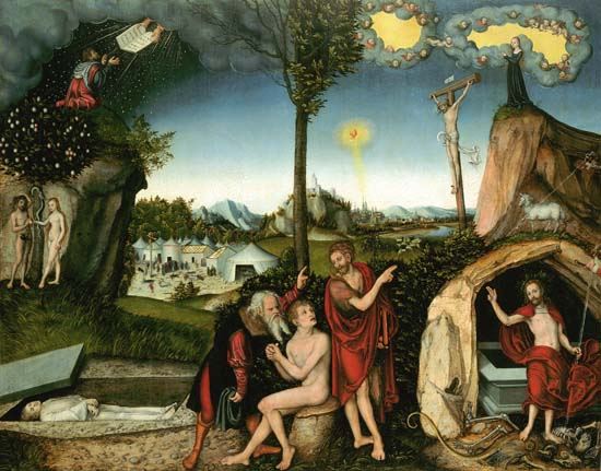 Fall of Man and release of the man de Lucas Cranach el Viejo