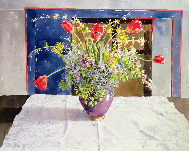 Spring Flowers in a Vase, 1988 (w/c on paper)  de Lucy Willis