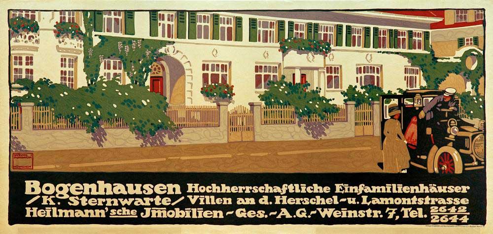 Bogenhausen / noble single family houses / K. observatory / villas at d. Herschel– u. Lamontstrasse  de Ludwig Hohlwein