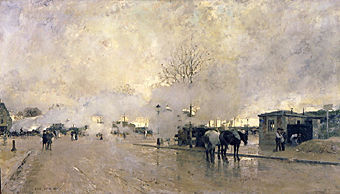 Morgendliche Pariser Straße mit Dampfwolken de Luigi Loir