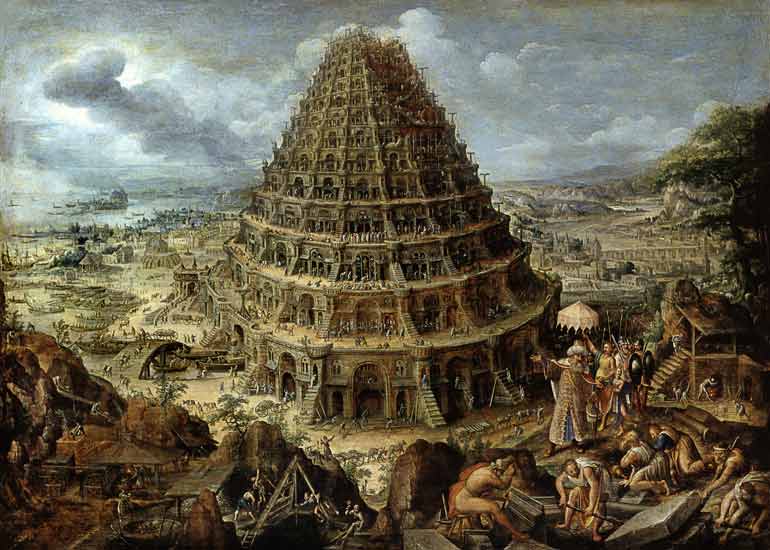 Construcción de la torre de Babel - Maerten van Valckenborch en  reproducción impresa o copia al óleo sobre lienzo.