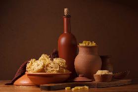 Still life with pasta and ceramic ware