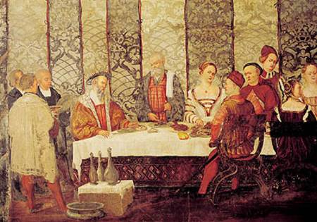 Banquet Given by Bartolomeo Colleoni (1400-75) for Christian I (1426-81) of Denmark  (detail) de Marcello Fogolino