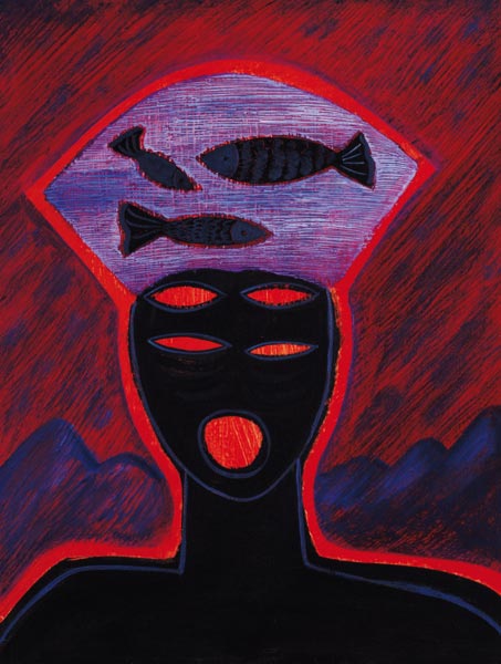 Prince du Feu, 1992 (oil on board)  de Marie  Hugo