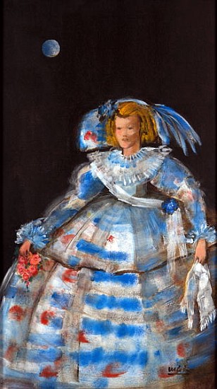 Menina with Blue Moon (oil & acrylic on canvas)  de Marisa  Leon