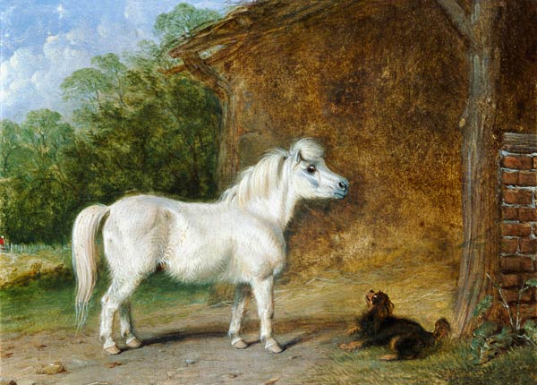 A Shetland pony and a King Charles spaniel (board) de Martin Theodore Ward