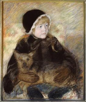 Elsie Cassatt, einen großen Hund haltend