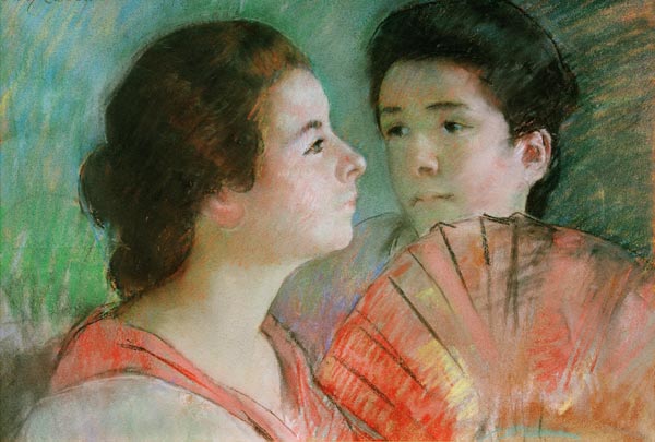 Cassatt / Two Sisters / Pastel drawing - Mary Cassatt en reproducción  impresa o copia al óleo sobre lienzo.