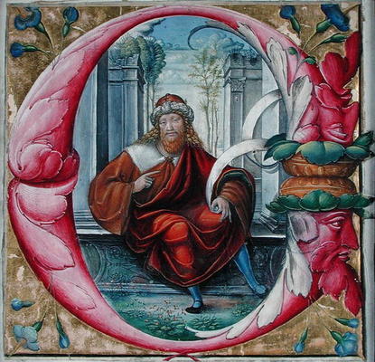Historiated initial 'C' or 'O' depicting King David (vellum) de Master of the Monogram B.F