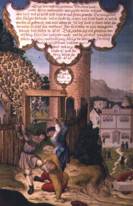 The vinedressers killing the heir of the vineyard owner, illustrating Christ's teaching 'The stone t de Matthias Gerung or Gerou