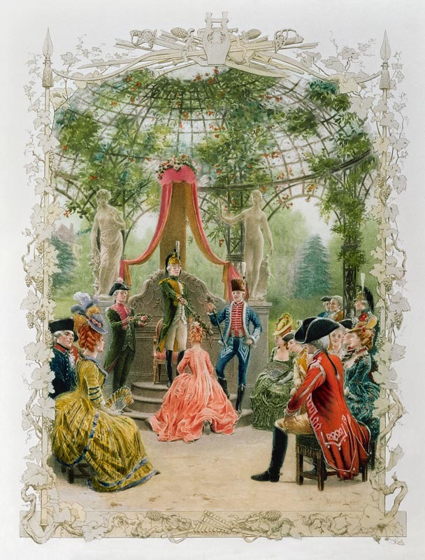 Masonic Initiation Ceremony of a lady Freemason in c.1785, 1890 (colour litho)  de Maurice Leloir