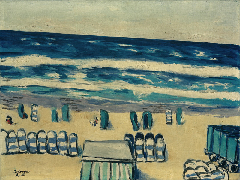 Blaues Meer mit Strandkörben de Max Beckmann