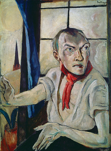 Self portrait with red scarf. 1917 de Max Beckmann