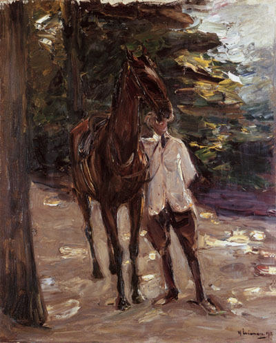 stable-lad with horse de Max Liebermann