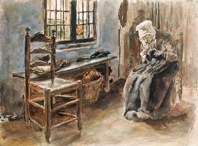 Old Dutchwoman at the window watercolor painting d