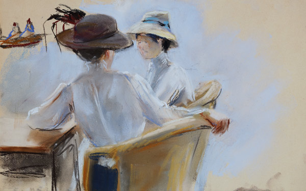 Two Ladies by the Water (pastel on paper) de Max Liebermann