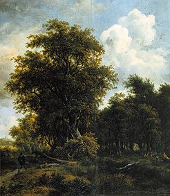 Woodland landscape. de Meindert Hobbema