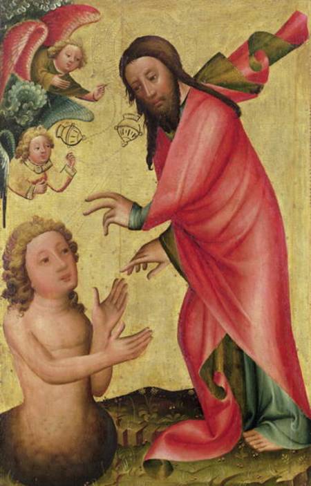 The Creation of Adam, detail from the Grabow Altarpiece de Meister Bertram