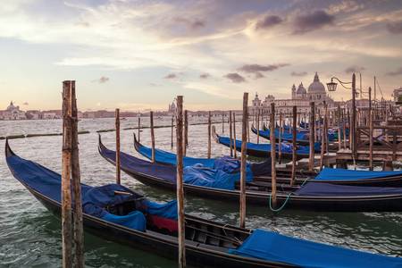 Góndolas y Santa Maria della Salute en Venecia