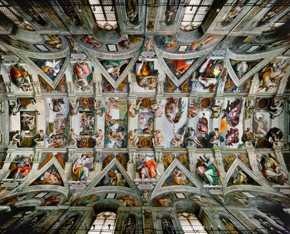 Decke der Sixtinischen Kapelle, Gesamtansicht. 1508-1512. Zustand nach der Restaurierung. de Miguel Ángel Buonarroti