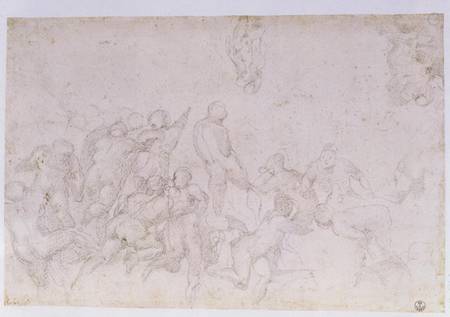 Preparatory sketch for the 'Battle of the Cascina' and two additional sketches de Miguel Ángel Buonarroti