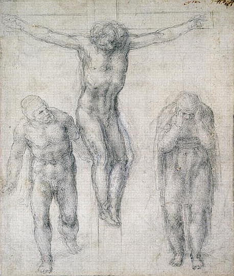 Study of a Crucified Christ and two figures, c.1560 de Miguel Ángel Buonarroti