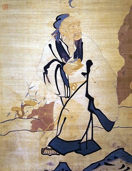 Detail of an immortal holding a peach (silk) de Ming Dynasty Chinese School