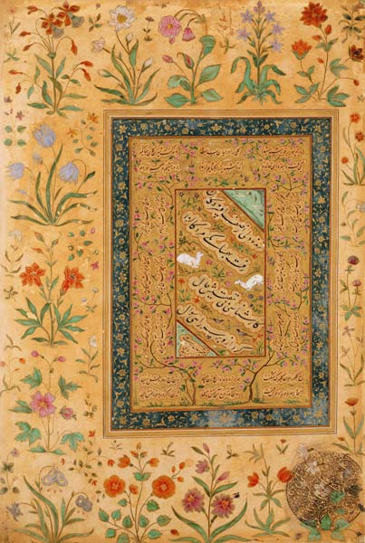 Calligraphy by the Iranian master Ali al-Mashhadi (1442-1519) in a Mughal mount (ink de Mughal School