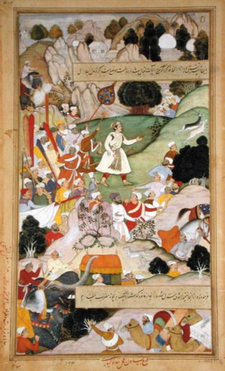 Emperor Akbar's pilgrimage to Ajmir to give thanks for the birth of Prince Mirza Salim in 1569, from de Mughal School
