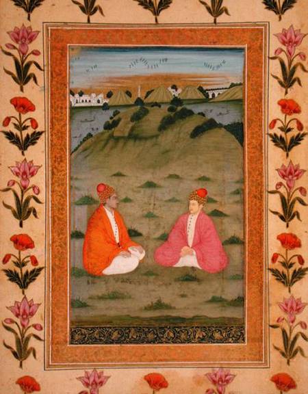 Two nobles seated in a landscape, from the Small Clive Album de Mughal School