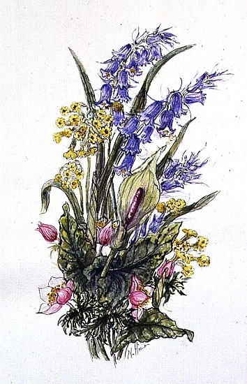 Bluebell posy with cowslips, dogroses and lily  de Nell  Hill