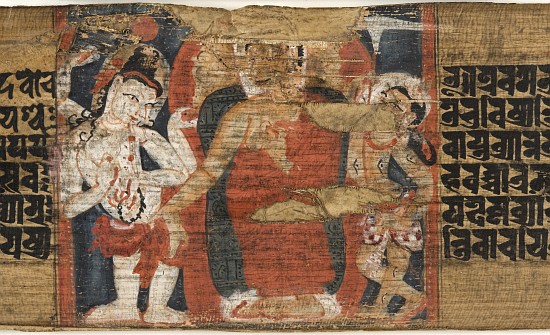 Folio 126b Buddha's Descent from the Heaven, from the 'Astasahasrika Prajnaparamita' de Nepalese School