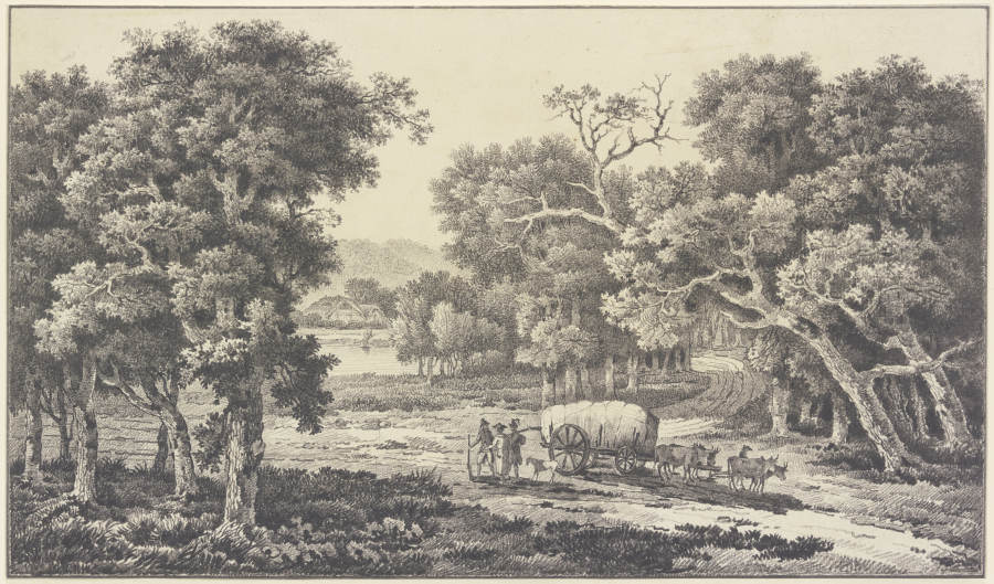 Waldlandschaft mit einem Güterwagen de Nicolas Joseph Vergnaux