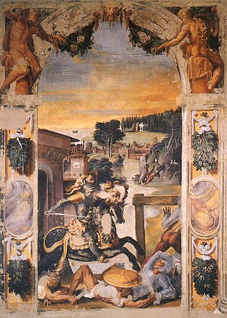 The Alcina flees Ruggero out of the castle de Nicoló dell'Abate