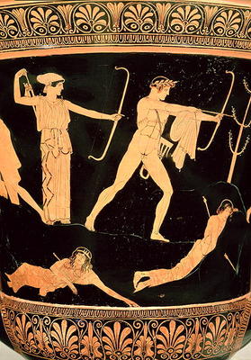 The Death of the Niobids, detail from an Attic red-figure calyx-krater, c.450 BC (pottery) (detail o de Niobid Painter