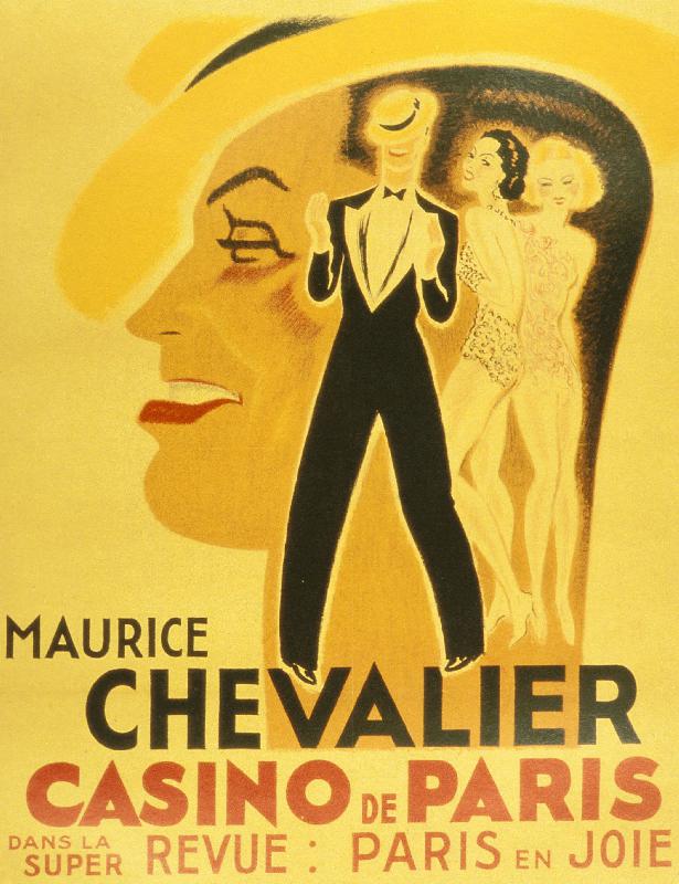 Affiche pour la revue Paris en Joie au Casino de Paris dans laquelle chante Maurice Chevalier en 193 de 