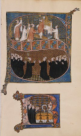 An Illuminated Initial ''S'' Showing Bishops And Monks At Worship de 