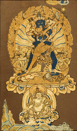 A Tibetan Embroidered Fragment Depicting Samvara Embracing His Consort de 