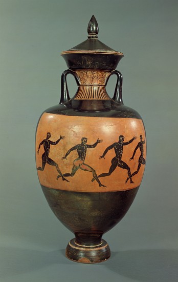 Attic black-figure Panathenaic amphora decorated with running men, Greek de 