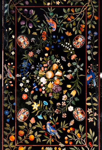 A Florentine Pietra Dura Table Top Inlaid With Various Marbles And Lapis Lazuli Centred By A Display de 