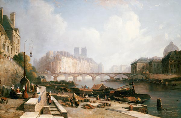 A View Of Ile De La Cite, Paris, From The Quai Du Louvre With The Pont Des Arts And The Pont Neuf In de 