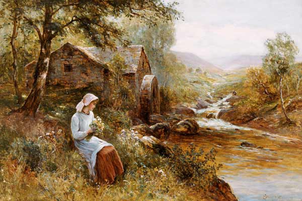 A Young Girl Picking Spring Flowers de 