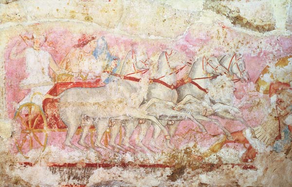 Amazons driving a chariot, detail from the side of the sarcophagus of the Amazons, Tarquinia, 4th ce de 