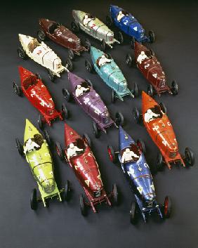 A Group Of CIJ Clockwork Painted Tinplate Alfa Romeo P2 Racing Cars, Late 1920s