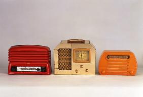 A KB Model BM20 Radio Receiver In Red Bakelite,  A Pink Mirror Glass Radio Receiver With Matching As